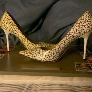 Pale yellow and black Jimmy Choos
